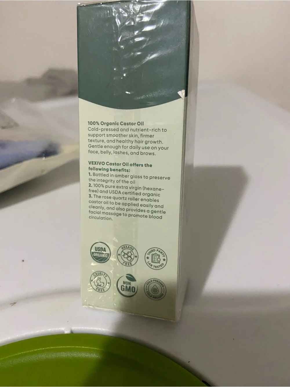 VEXIVO Organic Castor Oil Growth Oil Cold-Pressed Rose Quartz Roller 1.7 fl oz